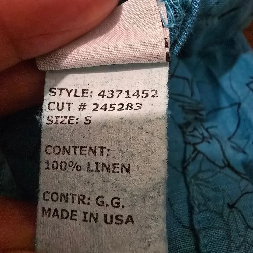 Cut Loose Dress Blue Linen Floral Print‎ Shift Made in USA Artsy Boho Small